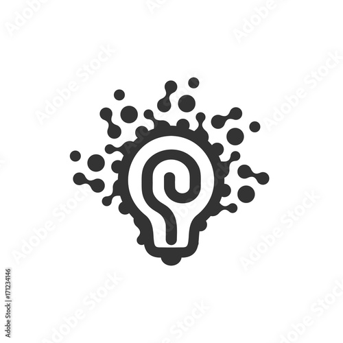 Monochrome stylized lightbulbs logotype, new idea and solution abstract symbol, flat bright cartoon incandescent light bulb. Isolated black simple vector icon on white background.