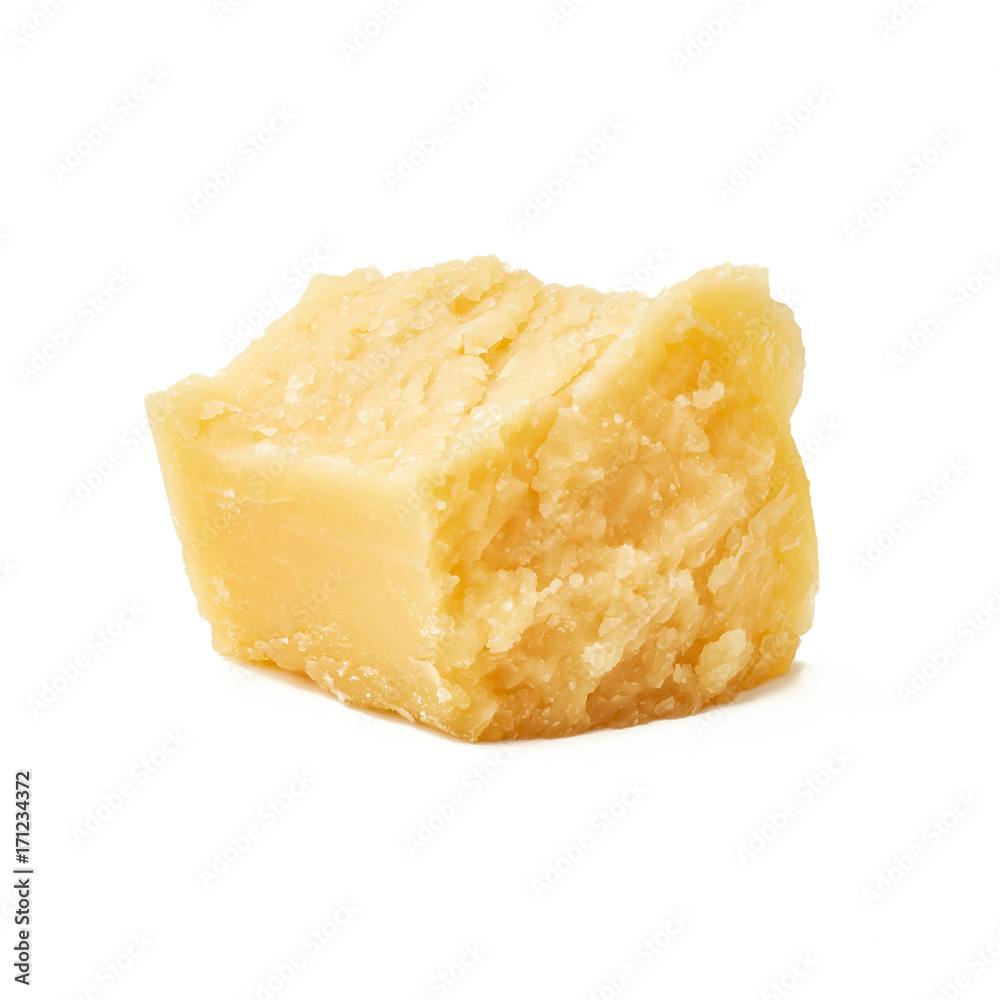 Piece of Parmesan cheese on white background Piece of Parmesan cheese on white background