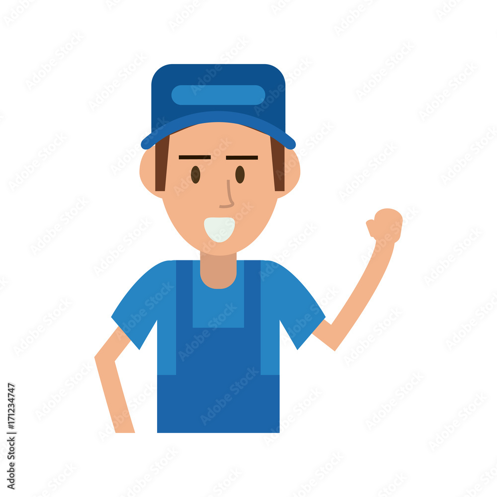 happy repair worker or handyman lifting hand icon image vector illustration design happy repair worker or handyman lifting hand icon image vector illustration design