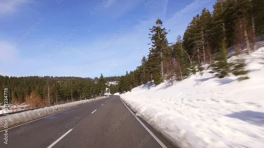 Driving on Snowy Road in Black Forest, Germany Driving on Snowy Road in Black Forest, Germany