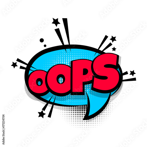 OOPS, ouch, oh lettering. Comics book balloon. Bubble icon speech phrase. Cartoon font label tag expression. Comic text sound effects. Sounds vector illustration.