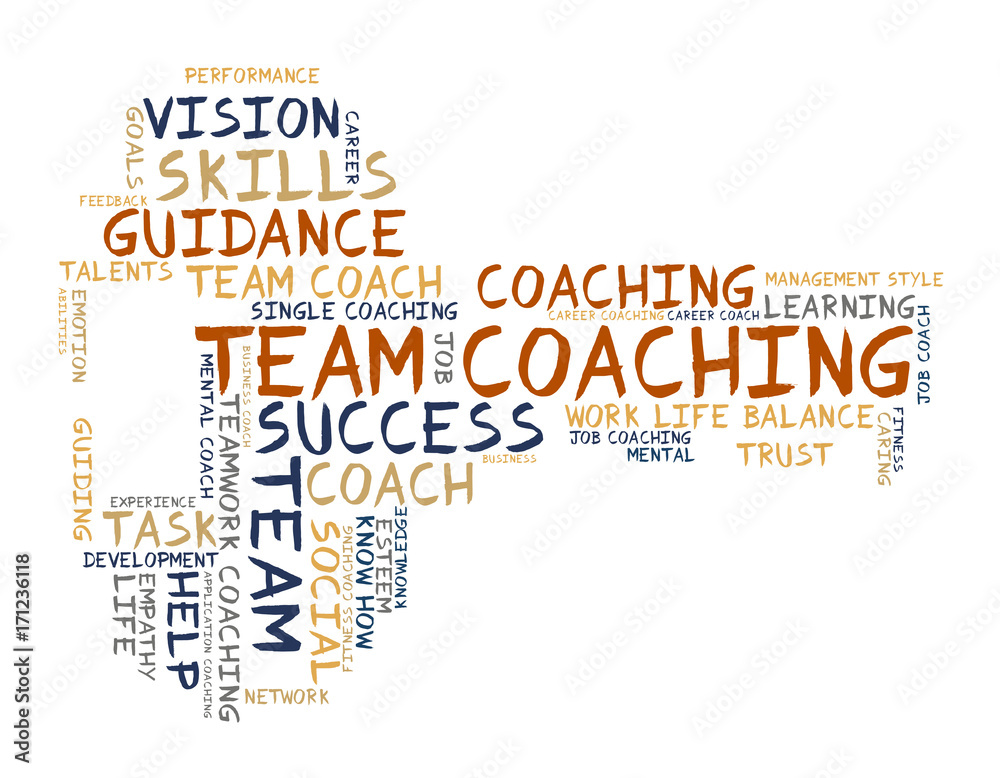 Obraz premium Team Coaching word cloud shaped as a key