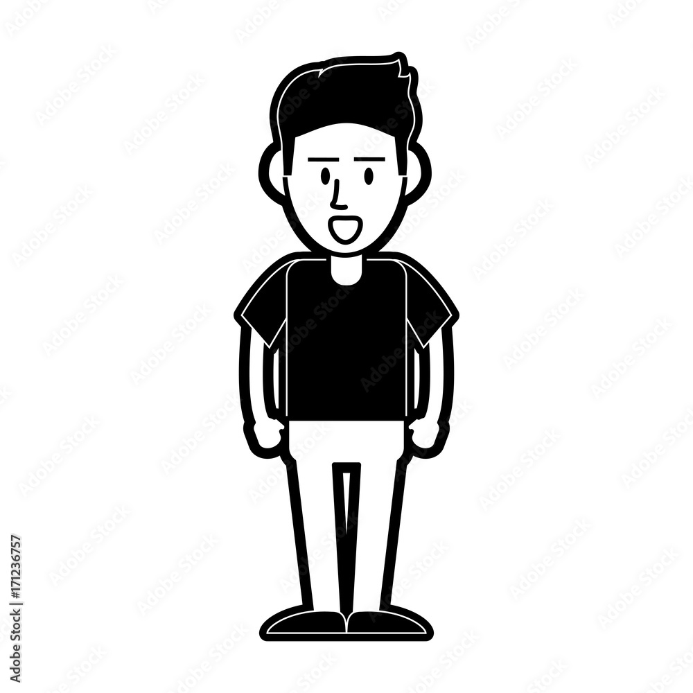 happy man standing  icon image vector illustration design  black and white