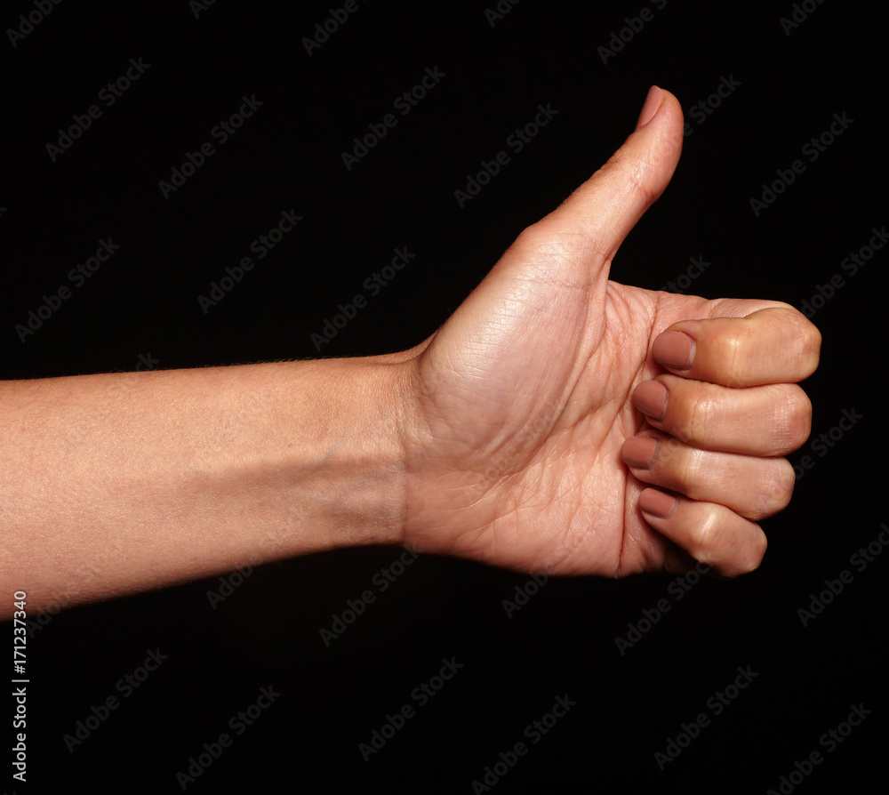 Female gesture hand isolated on black background Female gesture hand isolated on black background