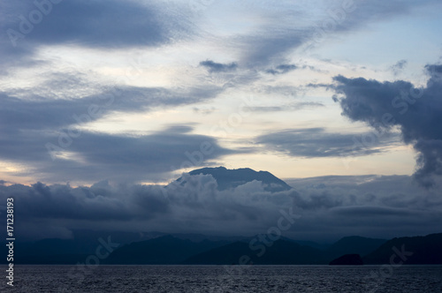 Volcano view from the ferry Bali - Lombok in Indonesia