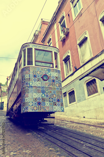 The Gloria Funicular (Ascensor da Gloria) in Lisbon, Portugal photo