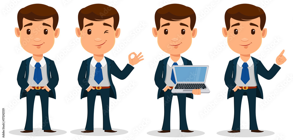 Set of business man cartoon character in smart clothes, office style. Young  handsome businessman in suit. Stock Vector | Adobe Stock