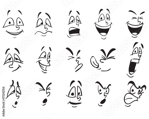 Face Expressions. Cartoon Doodle Back and White Outline