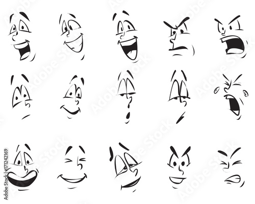 Fototapeta Naklejka Na Ścianę i Meble -  Face Expressions. Cartoon Doodle Back and White Outline