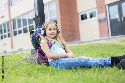 nine years old girl student at school photo