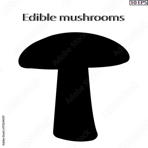 Mushrooms. Black icon. Set mushrooms. Edible fungus. Illustration to culinary sites or cook book. Recipe mushrooms, vegetarian menu, kitchen interior design. Vector illustration.