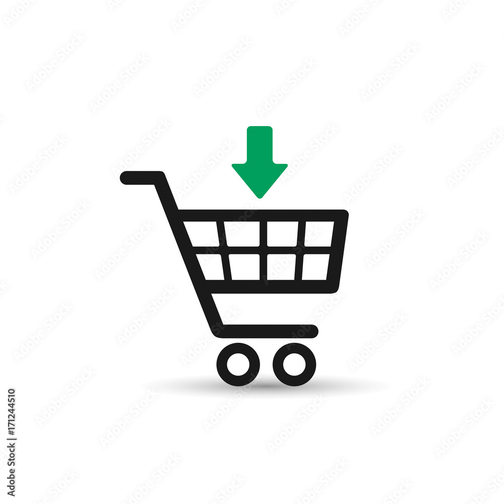 Shopping cart icon. Put in cart online shopping icon with arrow. Vector Shopping cart icon. Put in cart online shopping icon with arrow. Vector