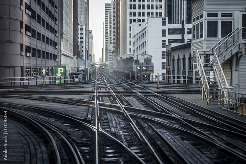 Grungy look down subway tracks