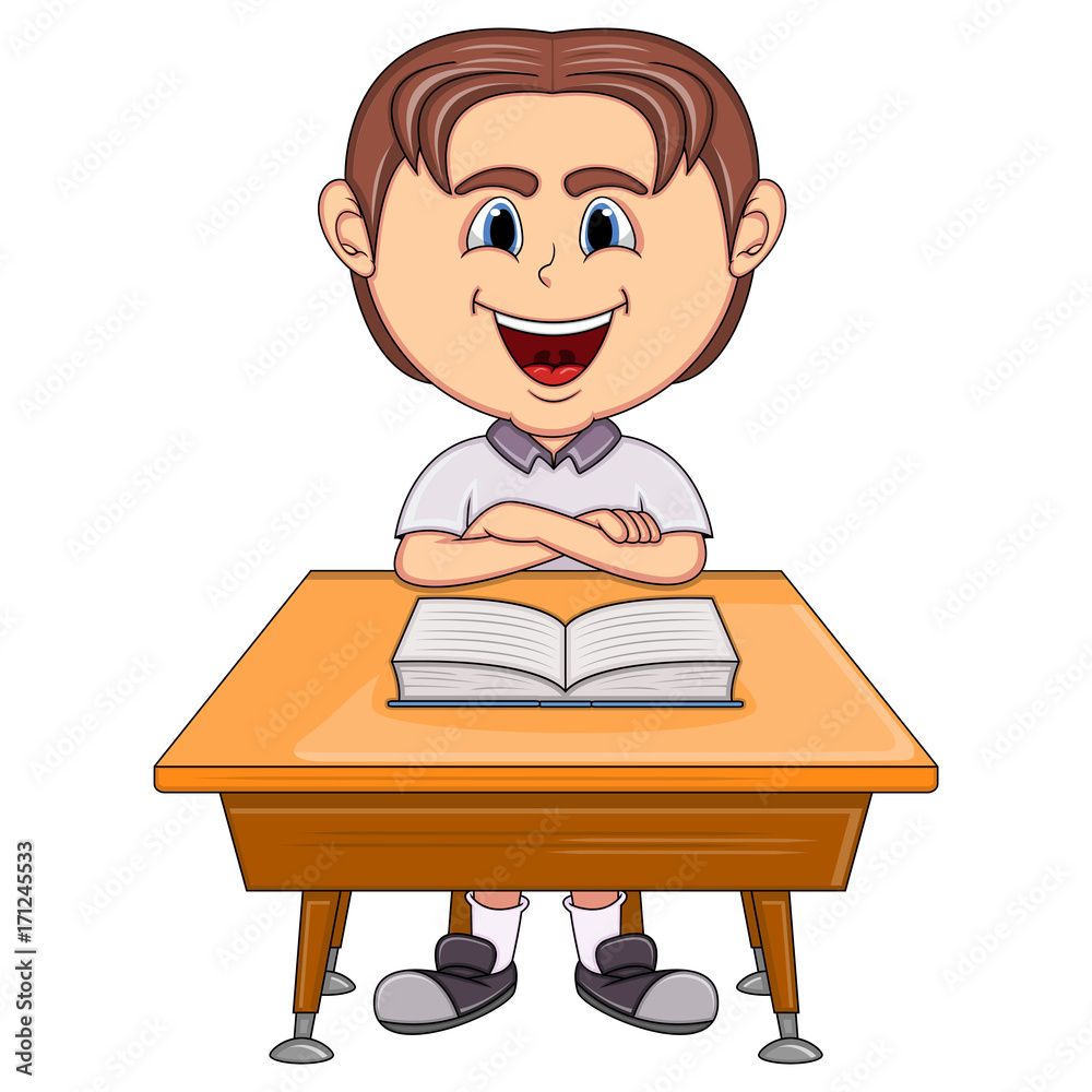 Boy studying with school table cartoon Boy studying with school table cartoon