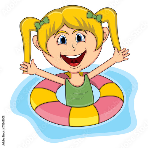 Girls swim cartoon