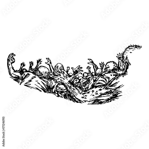 group of zombie used for Halloween vector illustration sketch hand drawn with black lines, isolated on white background