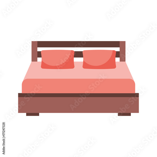 double bed and pillow with blanket bedroom furniture vector illustration