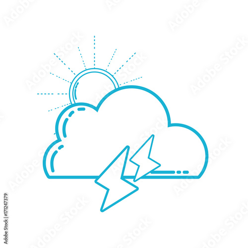 line cute cloud with sun and thunder weather vector illustration