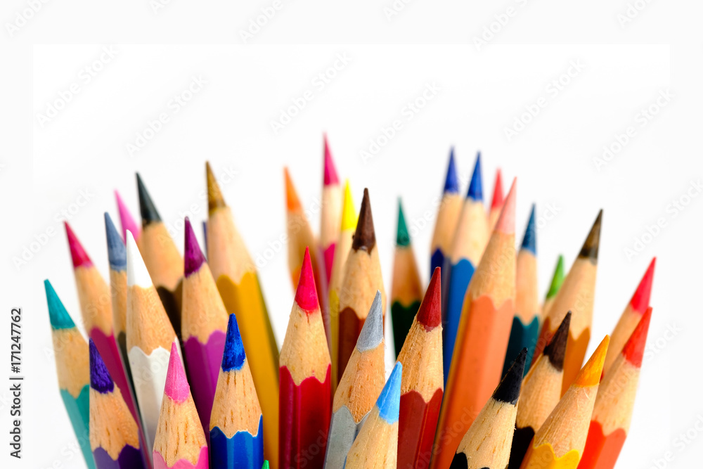 Set of colored pencils on white isolated background Set of colored pencils on white isolated background