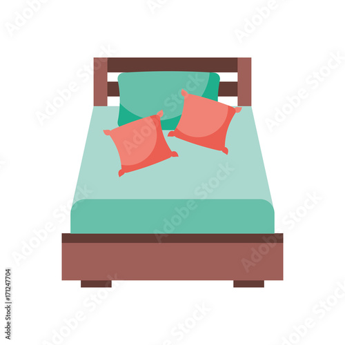 wooden bed with pillow blanket furniture room vector illustration