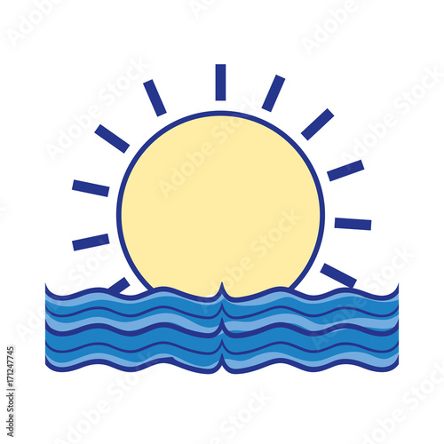 sun with water flood natural disaster vector illustration