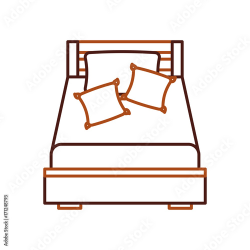 wooden bed with pillow blanket furniture room vector illustration