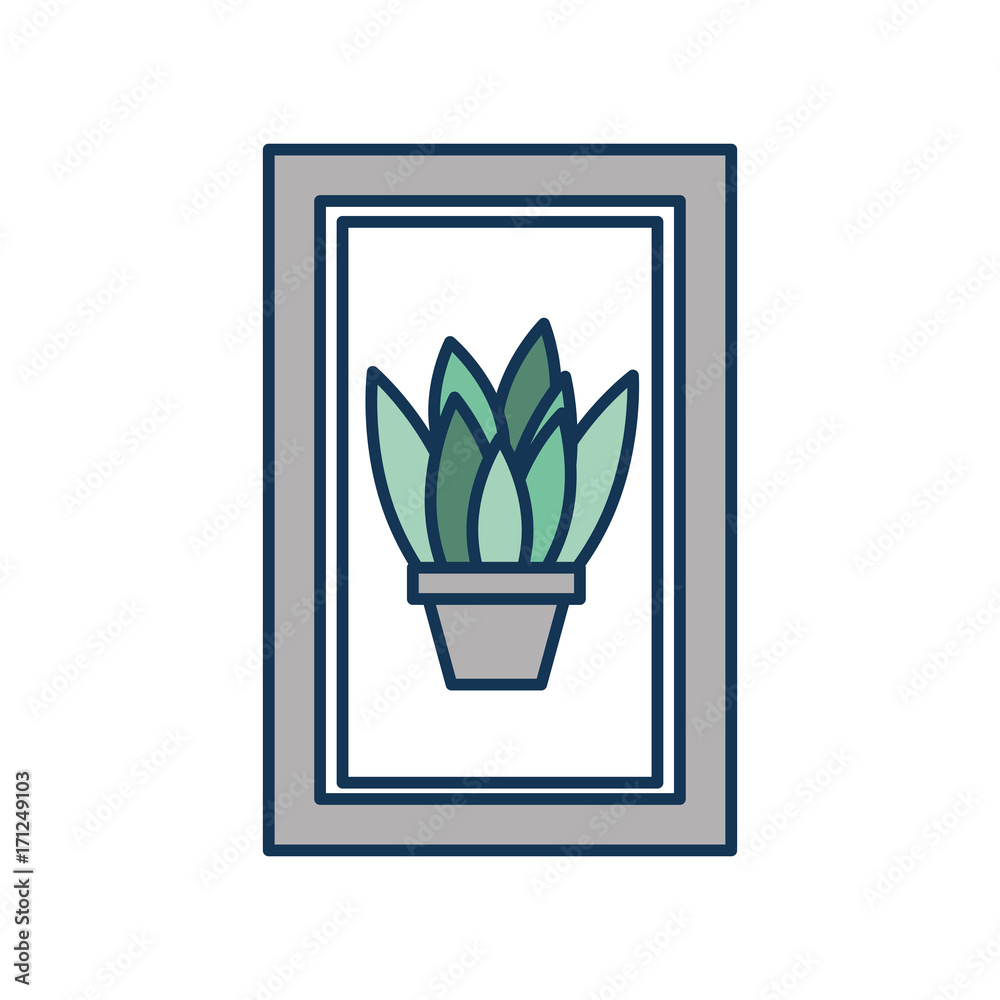 wooden frame with houseplant in vase decoration interior