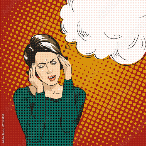 Woman in pop art retro comic style. Woman Oh emotional reaction speech bubble.