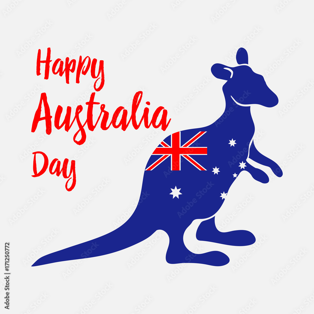 Australia Day. Kangaroo painted in flag of the country. National holiday.  Vector illustration. Stock Vector | Adobe Stock