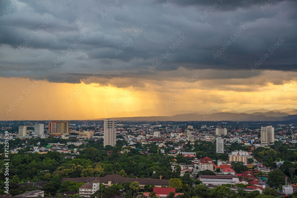 Beautiful cityscape sunset and sky over Chiang Mai in Thailand..