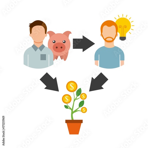 crowdfunding business project by raising monetary contributions from crowd of people vector illustration