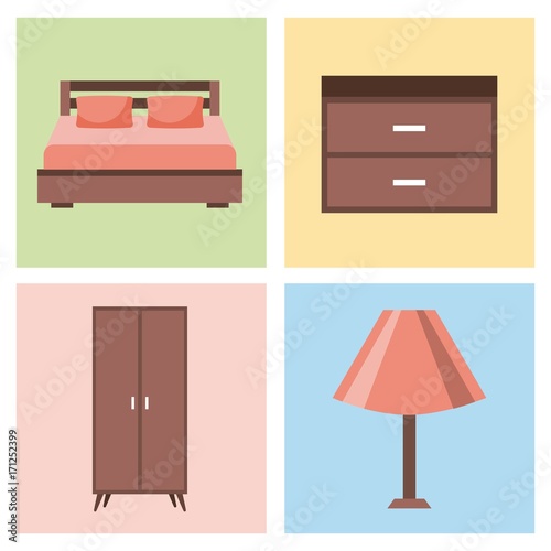 set of interior house room with furniture icons living bedroom vector illustration