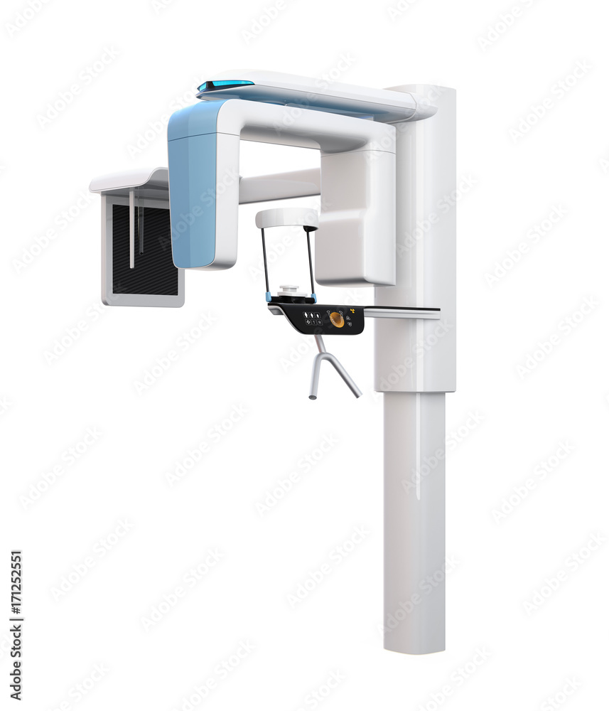 Dental Xray machine with cephalometric unit isolated on white