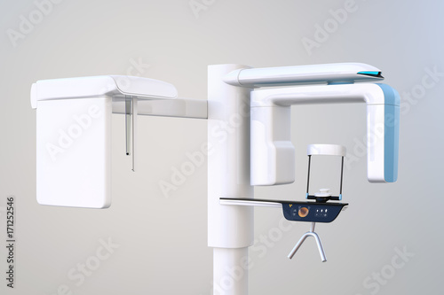 Dental X-ray machine with cephalometric unit in original design. 3D rendering image. photo