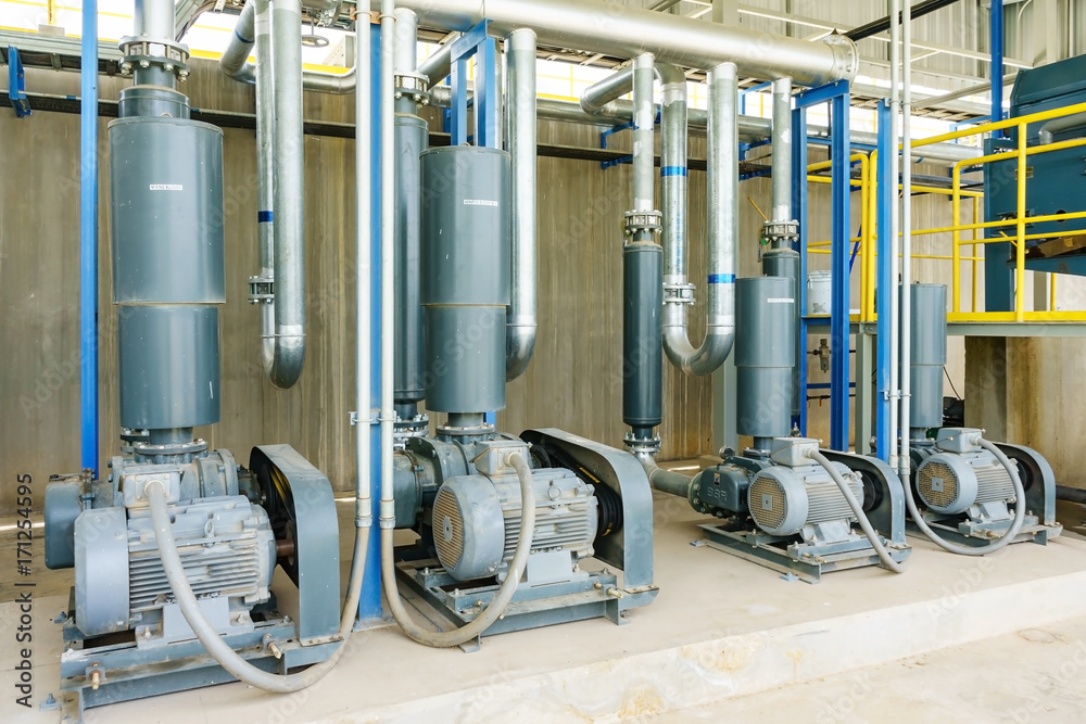Wastewater treatment plant. A new pumping station. Valves and pipes