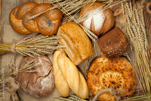 Bread assortment on background of the old canvas