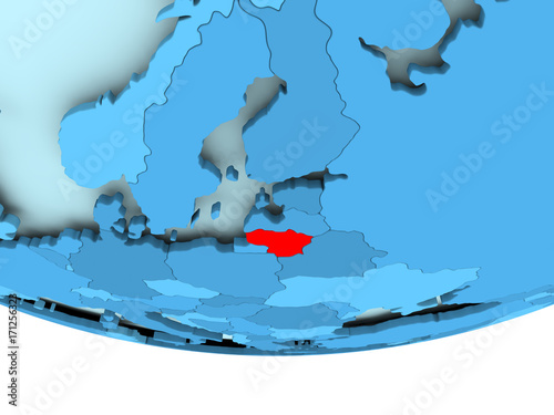 Lithuania in red on blue map