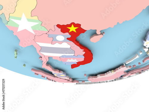 Map of Vietnam with flag on globe © harvepino