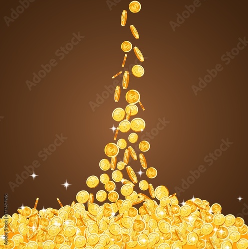 Falling down gold coins with dollar symbol. Vector  illustration