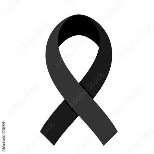 Black ribbon on white background. For Mourning and melanoma concept symbol.