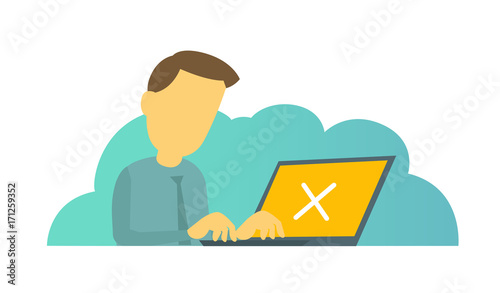 System error in laptop. Man manager programmer and bug in the computer