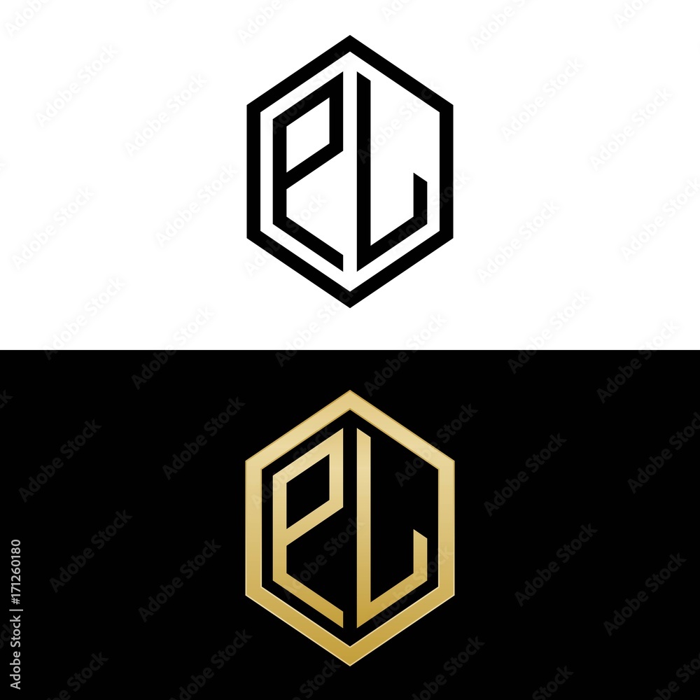 initial letters logo pl black and gold monogram hexagon shape vector initial letters logo pl black and gold monogram hexagon shape vector