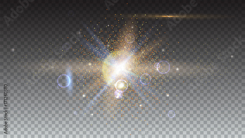 Abstract background, beautiful light rays and lens flare backdrop. Glow light effect. Star burst with sparkles. Abstract bright motion background. Isolated on trasparent.