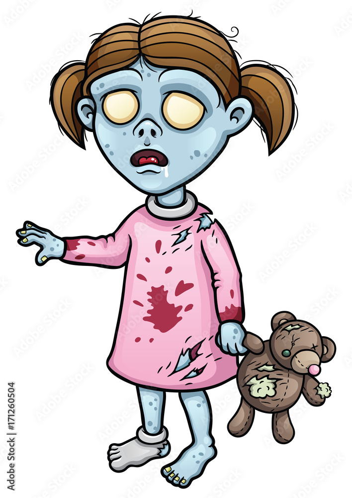 Cartoon zombie girl with torn teddy bear Stock Vector | Adobe Stock