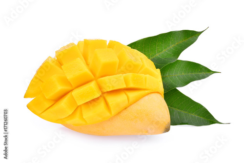 fresh mango with leaves isolated on white background