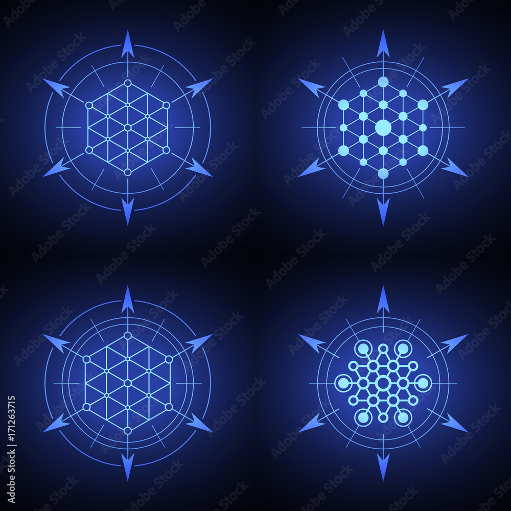 Fototapeta premium Sacred hexagonal geometry element on a blue background.