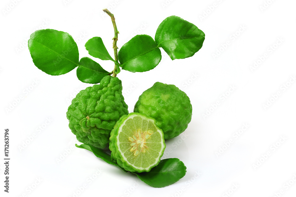 Fresh of bergamot fruit with leaf isolated on white background