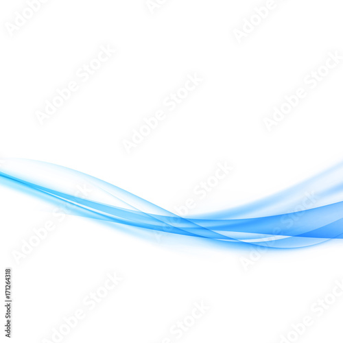 Modern bright abstract elegant smoke wind airy graphic swoosh fashion transparent speed blue line over white background
