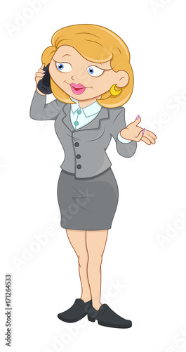 Cartoon Businesswoman talking over phone 