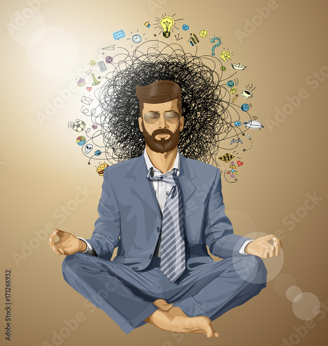 Businessman Hipster in Lotus Pose Meditating ORIGINAL-